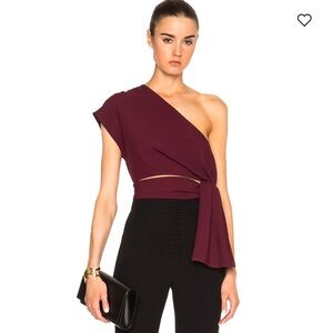 Tome Burgundy One Shoulder Asymmetrical Draped Top S